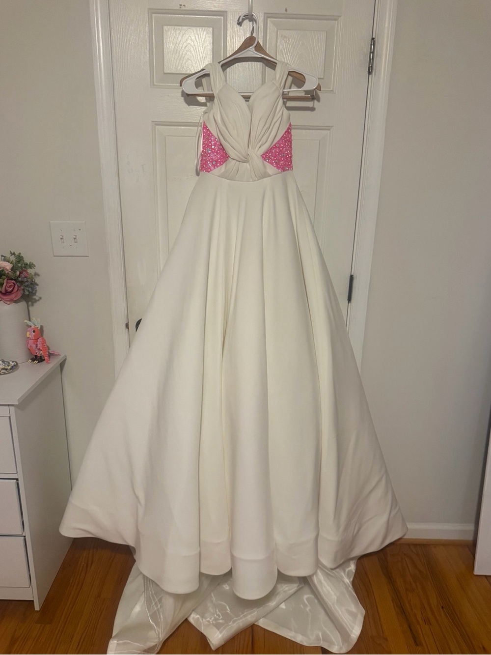 CUSTOM Portia and Scarlett Ivory Ball Gown with Pink Sequin Side Accents